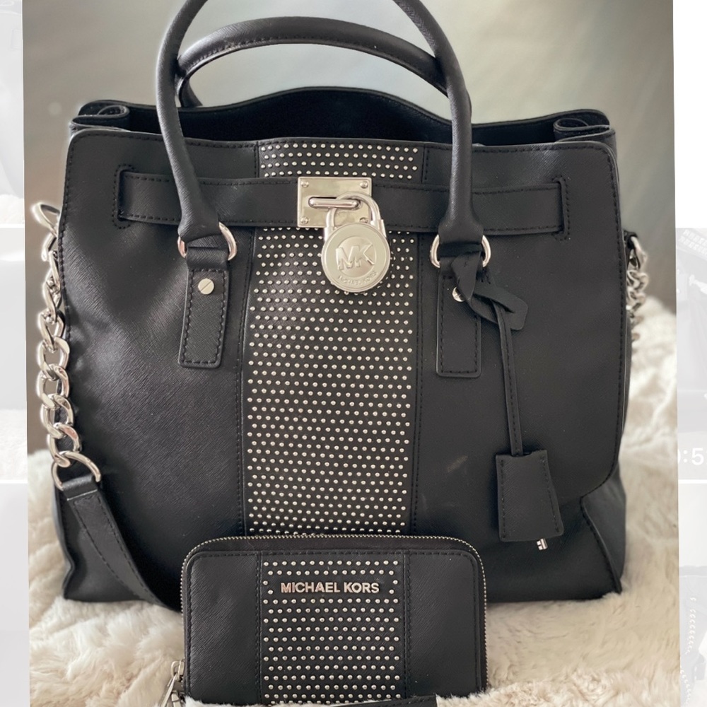 Michael Kors Studded Hamilton and Matching Wallet